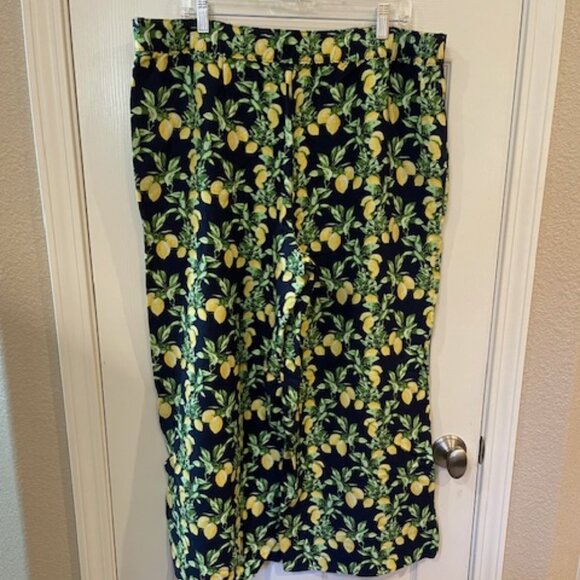 NWT - Loft full leg cropped pants in zesty lemon print; sz. XL - Picture 2 of 5